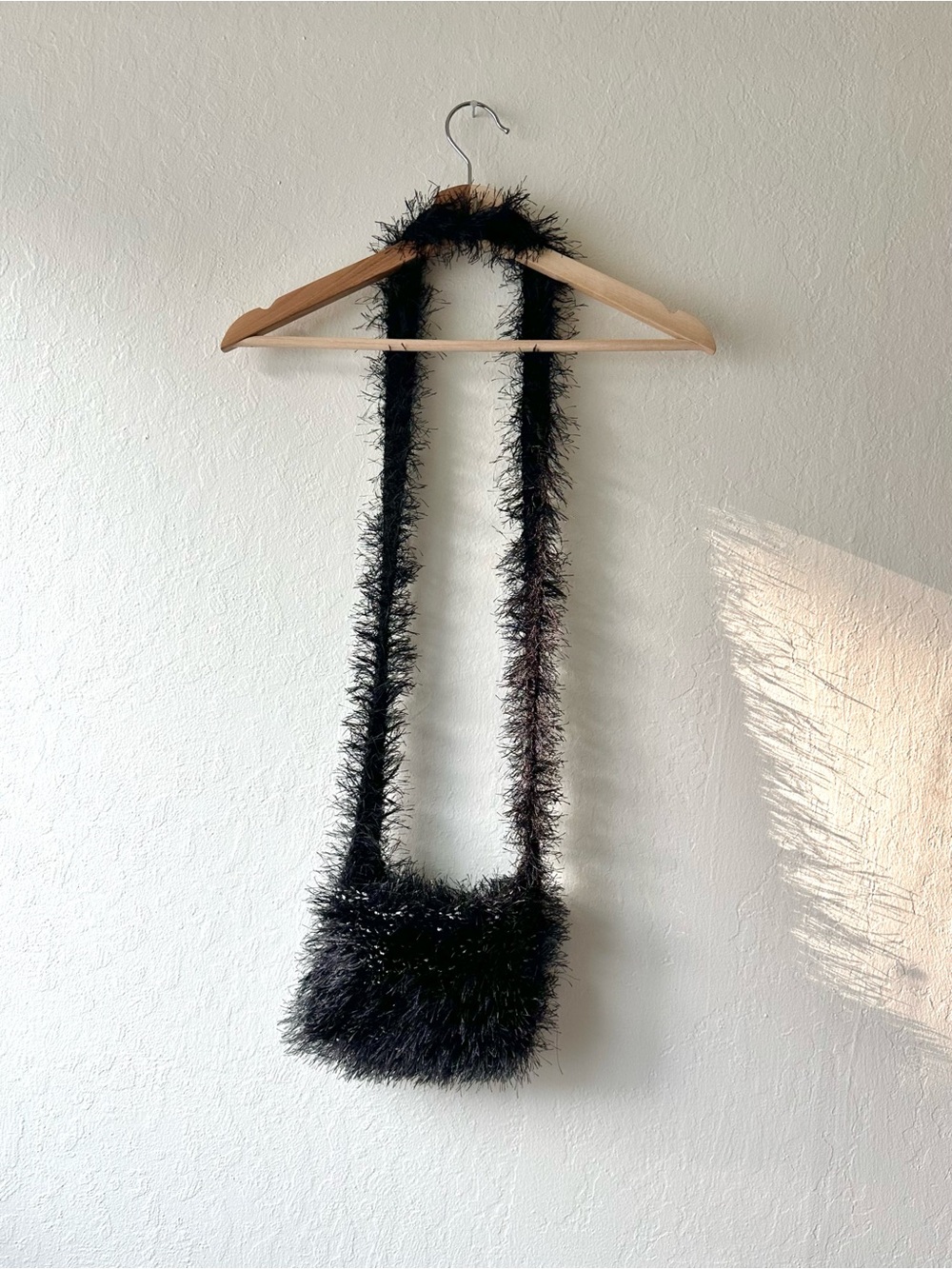 Vintage y2k 2000’s black fuzzy shoulder bag 1990s goth purse